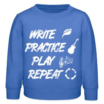 Écrire Pratique Jouer Répéter - Sweat enfant bio Stanley/Stella - carolina blue - Devant - AI Model Kid Female (0cm)