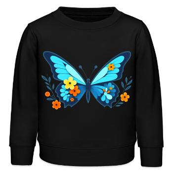 Falter mit Blumen - Kinder Organic Sweatshirt Mini Changer von Stanley/Stella - Schwarz - Vorne - AI Model Kid Male (0cm)