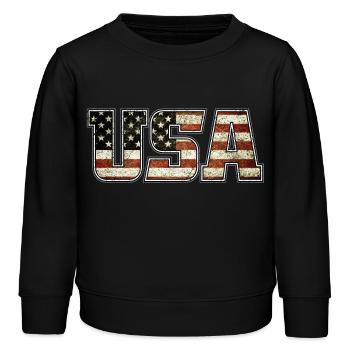 USA Flag Typo (à l'ancienne) - Sweat enfant bio Stanley/Stella - noir - Devant - AI Model Kid Male (0cm)