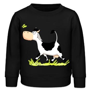 Cow chasing Butterfly - Kids Organic Sweatshirt by Stanley/Stella - black - Front - AI Model Kid Male (0cm)