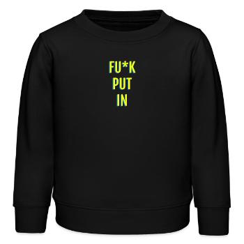 Provokante Neon-Textgrafik - Kinder Organic Sweatshirt Mini Changer von Stanley/Stella - Schwarz - Vorne - AI Model Kid Male (0cm)