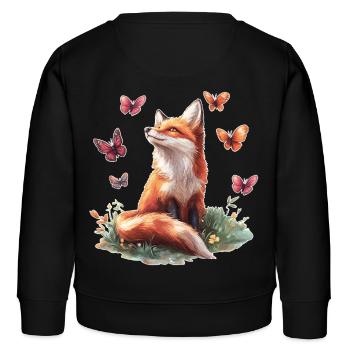 Fuchs mit Schmetterlingen - Kinder Organic Sweatshirt Mini Changer von Stanley/Stella - Schwarz - Hinten - AI Model Kid Male (0cm)