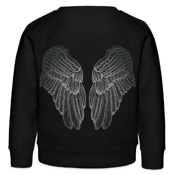 Ailes d'ange gardien argentées en forme de coeur - Sweat enfant bio Stanley/Stella - noir - Dos - AI Model Kid Male (0cm)