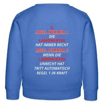 GESCHENK REGEL HAT RECHT Landwirtin - Kinder Organic Sweatshirt Mini Changer von Stanley/Stella - carolina Blue - Hinten - AI Model Kid Female (0cm)