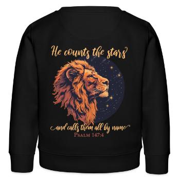 Löwe Bibelvers Christlich - Kinder Organic Sweatshirt Mini Changer von Stanley/Stella - Schwarz - Hinten - AI Model Kid Male (0cm)