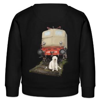 Golden Retriever mit Zug - Kinder Organic Sweatshirt Mini Changer von Stanley/Stella - Schwarz - Hinten - AI Model Kid Male (0cm)
