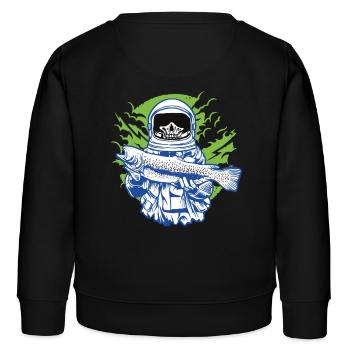 Der skelettierte Astronaut beim Fischen. - Kinder Organic Sweatshirt Mini Changer von Stanley/Stella - Schwarz - Hinten - AI Model Kid Male (0cm)