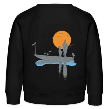 T-shirt pêcheur en bateau avec des oiseaux et du poisson - Sweat enfant bio Stanley/Stella - noir - Dos - AI Model Kid Male (0cm)