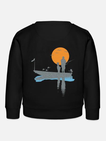 T-shirt pêcheur en bateau avec des oiseaux et du poisson - Sweat enfant bio Stanley/Stella - noir