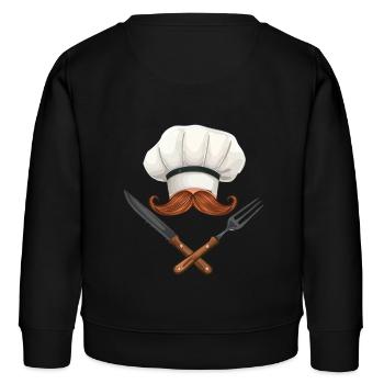 Mit Schnurrbart und Kochmütze: Der gekreuzte Küche - Kinder Organic Sweatshirt Mini Changer von Stanley/Stella - Schwarz - Hinten - AI Model Kid Male (0cm)