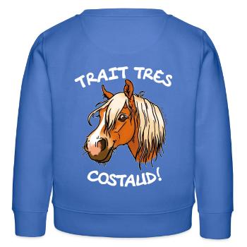 Cheval de trait comtois (texte blanc) - Sweat enfant bio Stanley/Stella - carolina blue - Dos - AI Model Kid Female (0cm)