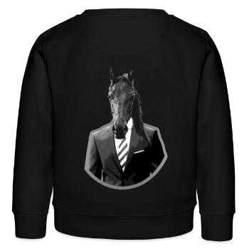 Pferd im Anzug - Kinder Organic Sweatshirt Mini Changer von Stanley/Stella - Schwarz - Hinten - AI Model Kid Male (0cm)