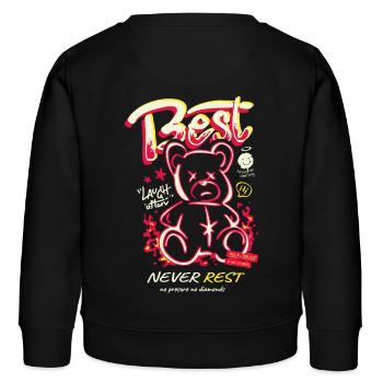 Mieux vaut ne jamais se reposer, Teddy Néon - Sweat enfant bio Stanley/Stella - noir - Dos - AI Model Kid Male (0cm)