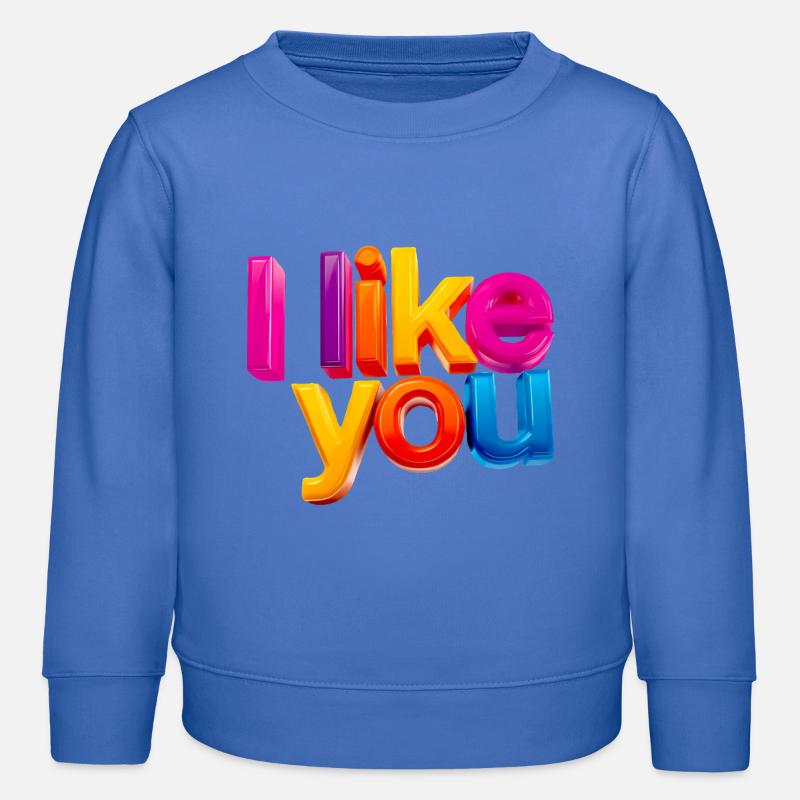 Je t’aime bien - Salutation d’amour 3D colorée - Sweat enfant bio Stanley/Stella - carolina blue