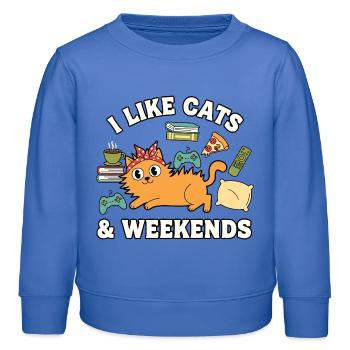Ich mag Katzen und Wochenenden Chill Out Katze - Kinder Organic Sweatshirt Mini Changer von Stanley/Stella - carolina Blue - Vorne - AI Model Kid Female (0cm)