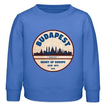 Écusson vintage du Budapest Cœur d’Europe - Sweat enfant bio Stanley/Stella - carolina blue - Devant - AI Model Kid Female (0cm)