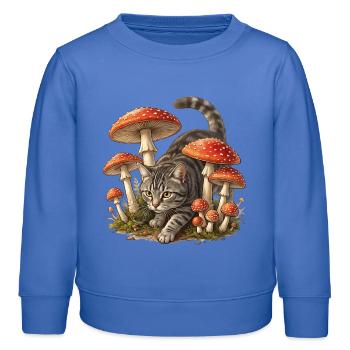 Chat dans la forêt de champignons Art fantastique - Sweat enfant bio Stanley/Stella - carolina blue - Devant - AI Model Kid Female (0cm)