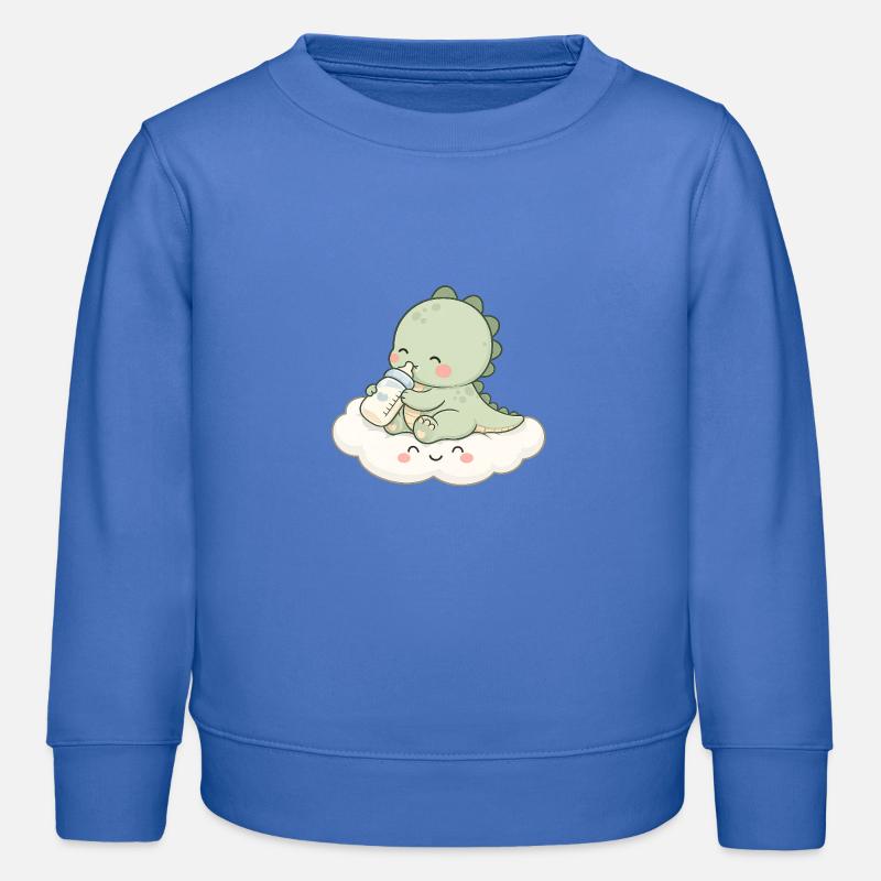 Bébé Dino mignon avec biberon - Sweat enfant bio Stanley/Stella - carolina blue