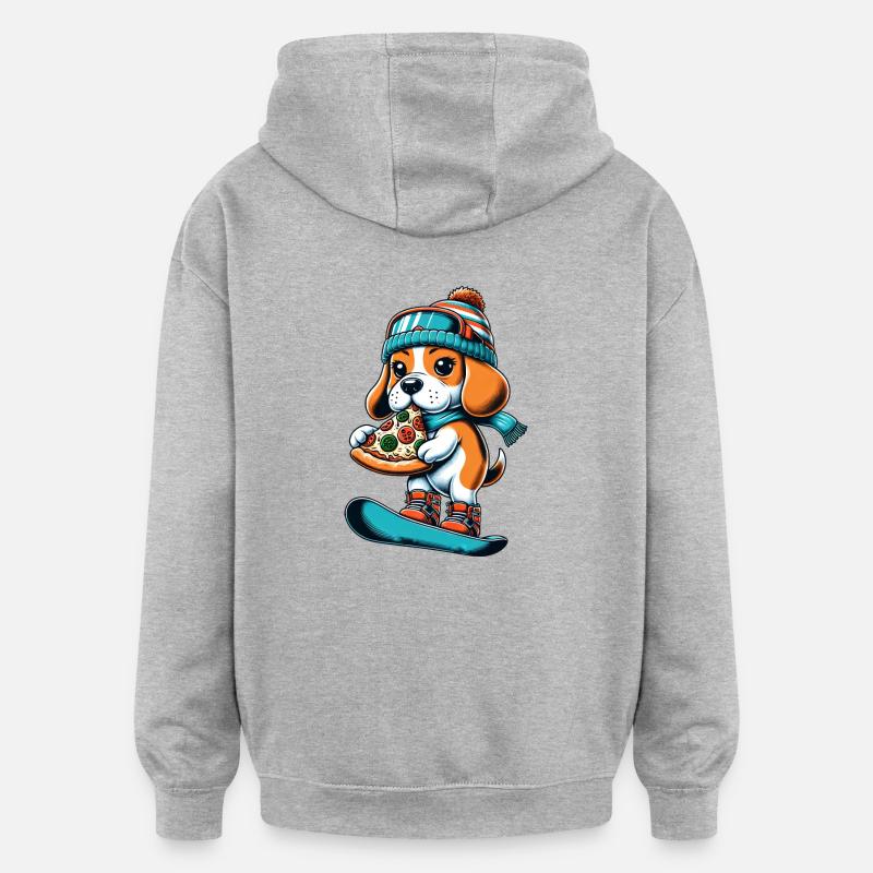 Beagle Snowboarder: Pizza-Abfahrt - Oversized Unisex Hoodie - Grau meliert