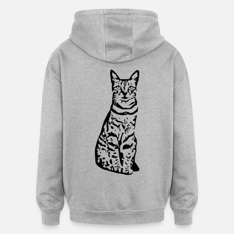 Chat chat noir chaton - Sweat à capuche oversize unisexe - gris chiné