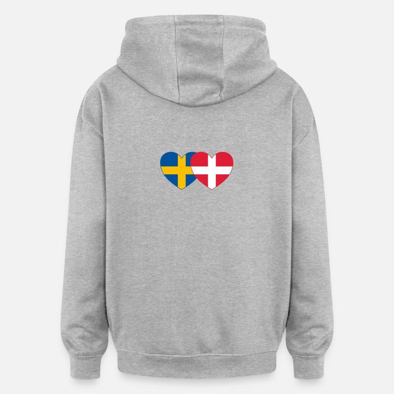 Suède Danemark Drapeau Coeur - Sweat à capuche oversize unisexe - gris chiné