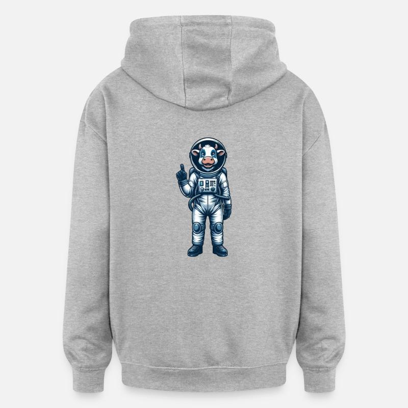 Astronaute, Vache, Espace, Cosmonaute, Univers - Sweat à capuche oversize unisexe - gris chiné