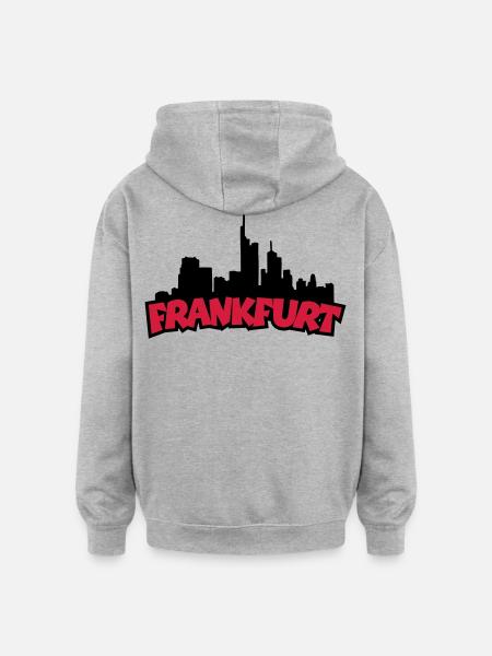 Frankfurt Skyline (Black / Red) - Oversized Unisex Hoodie - heather grey