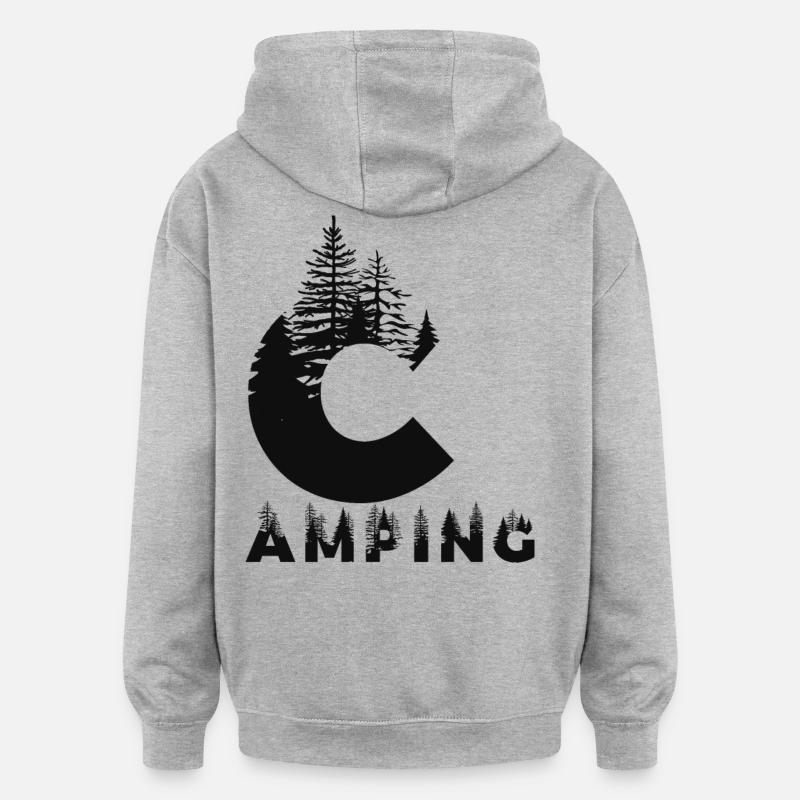 camping - Sweat à capuche oversize unisexe - gris chiné