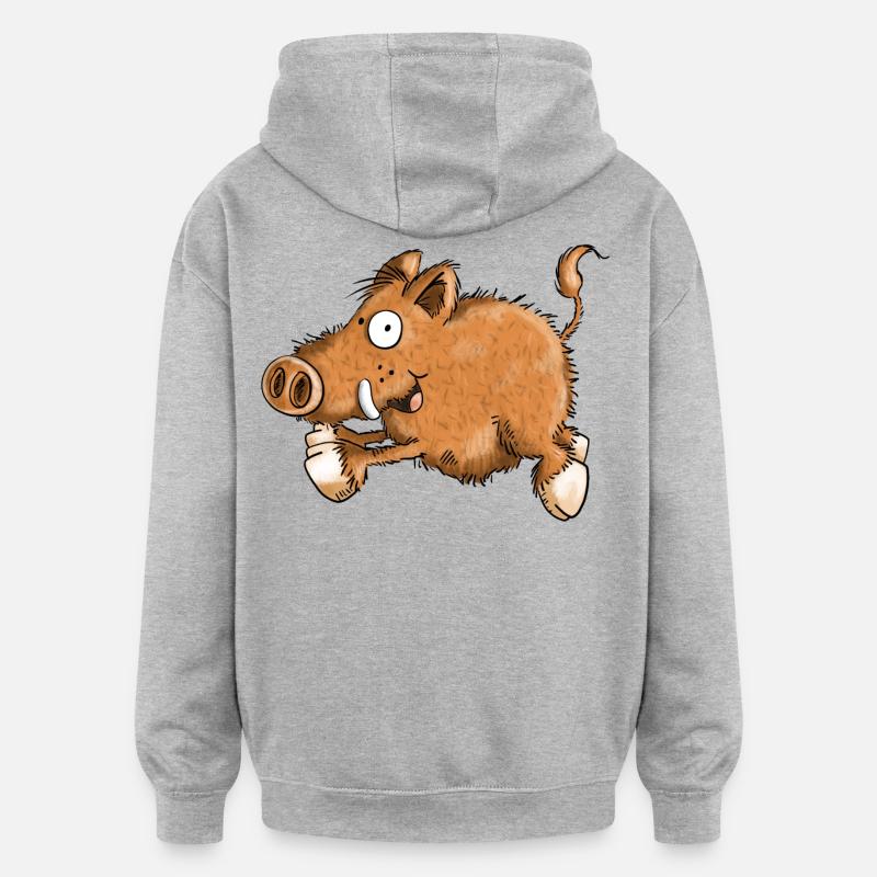 Courir Sanglier - Cochon - Cartoon - Cadeau - Sweat à capuche oversize unisexe - gris chiné