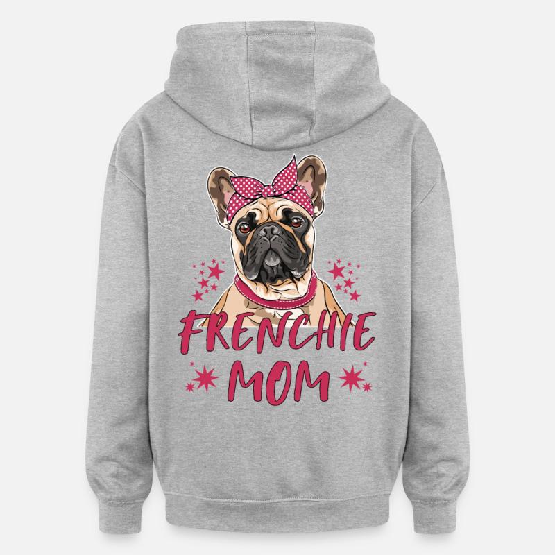 Frenchie Mom cadeau de bouledogue français - Sweat à capuche oversize unisexe - gris chiné