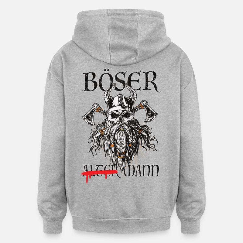 Böser Wikinger-Krieger Grafik - Oversized Unisex Hoodie - Grau meliert