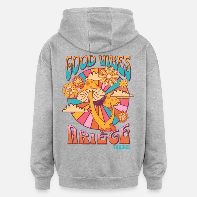 Good Vibes en Ariège - Sweat à capuche oversize unisexe - gris chiné