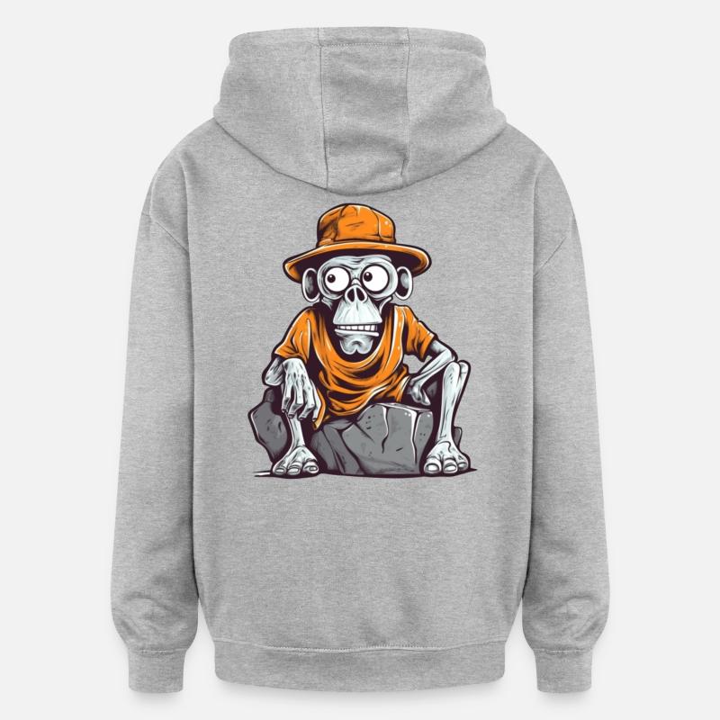 Skull Affe mit Hut und T-Shirt - Oversized Unisex Hoodie - Grau meliert
