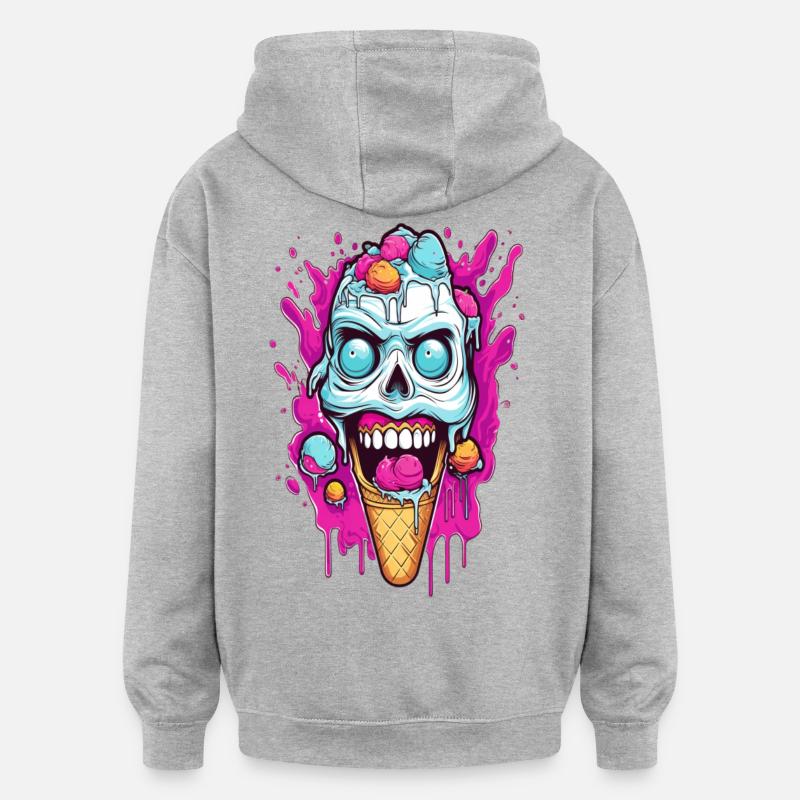 Conception de crème glacée crâne - Sweat à capuche oversize unisexe - gris chiné