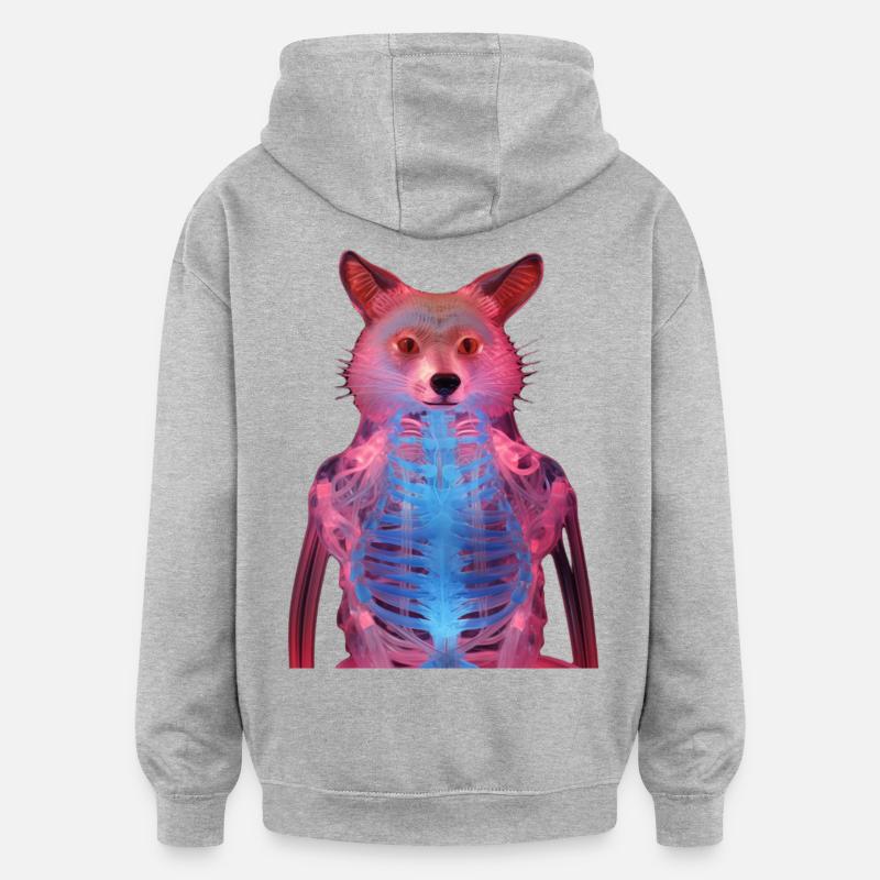 Glowing fox with neon effect - Oversized Unisex Hoodie - heather grey