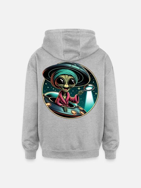 Alien detective in UFO light - Oversized Unisex Hoodie - heather grey