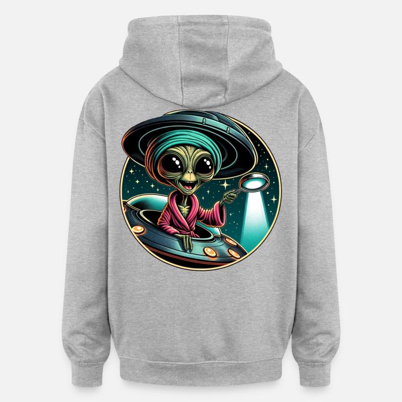 Alien detective in UFO light - Oversized Unisex Hoodie - heather grey