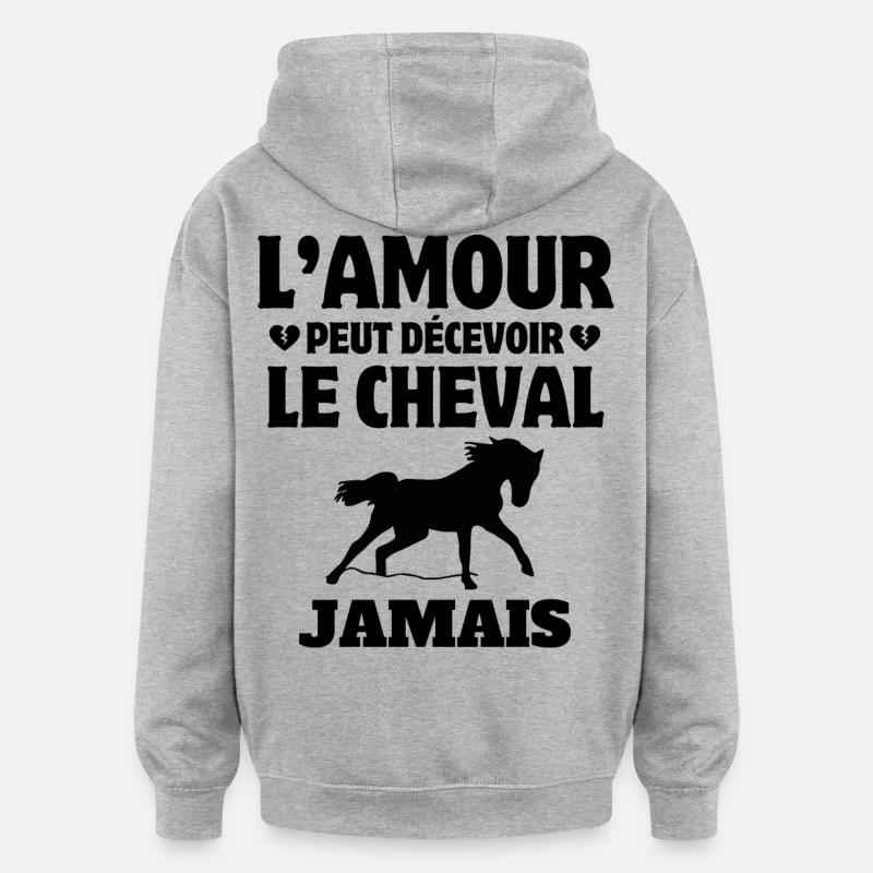 cheval, fan de cheval, cavalier - Sweat à capuche oversize unisexe - gris chiné