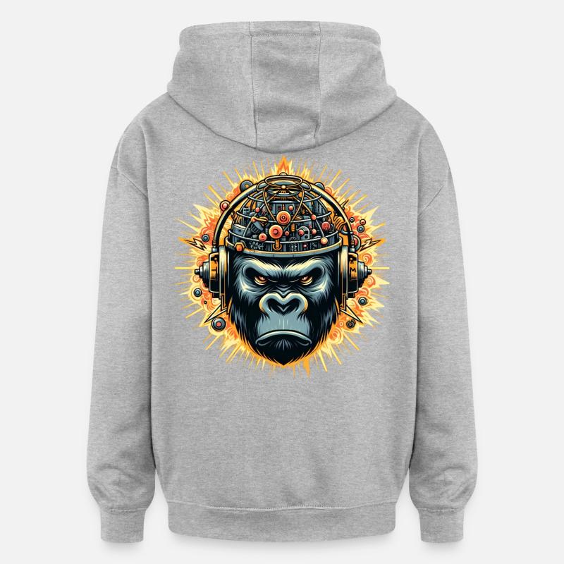 Gorilla-Cybersound mit Techno-Kopf - Oversized Unisex Hoodie - Grau meliert