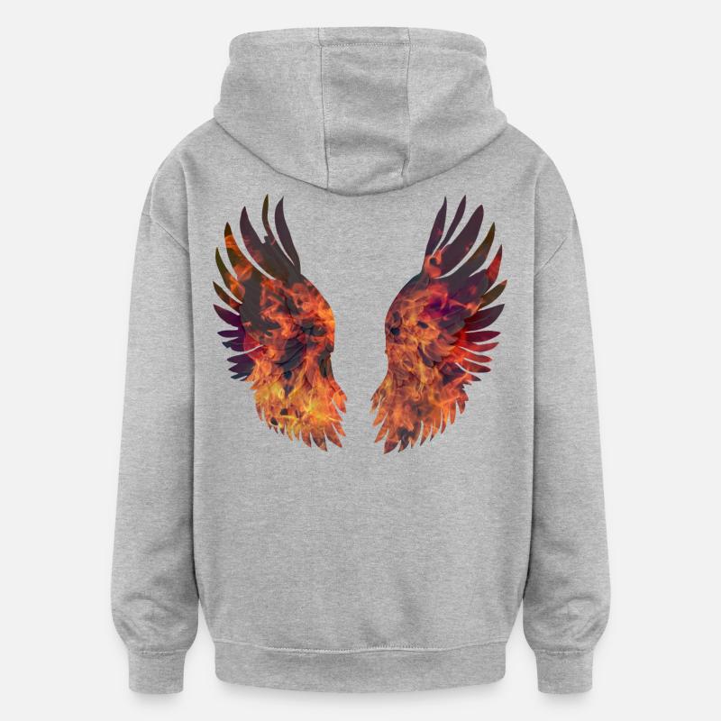 Ailes en Feu Éclatantes - Sweat à capuche oversize unisexe - gris chiné