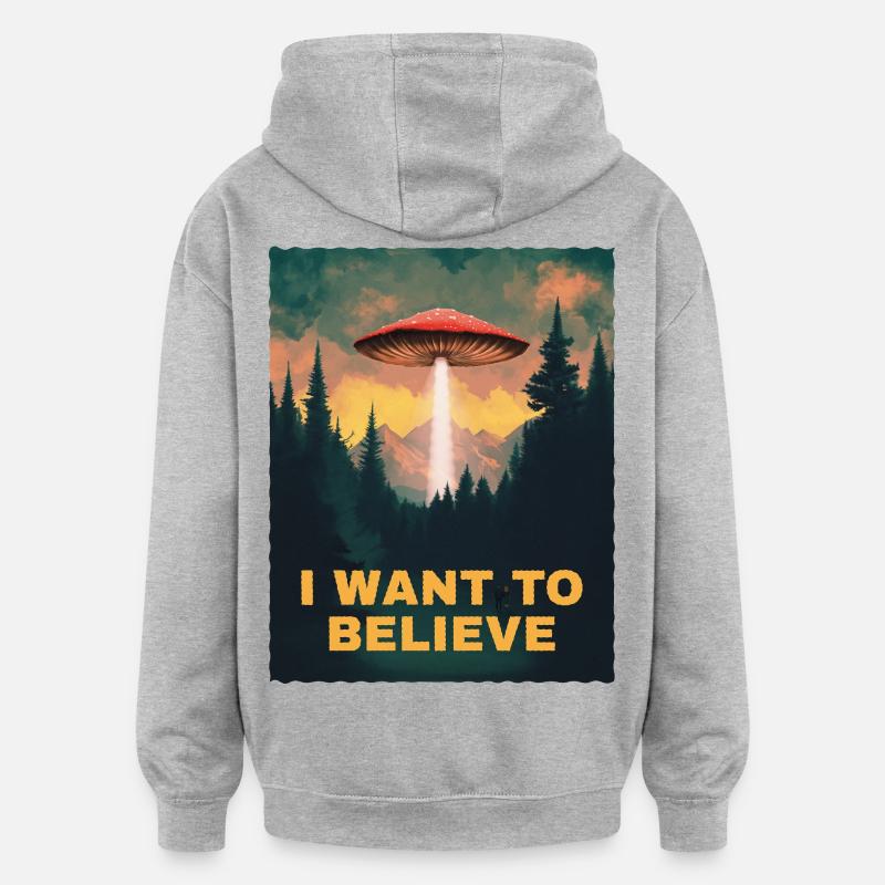 Mashroom X 'Je veux croire' - Sweat à capuche oversize unisexe - gris chiné