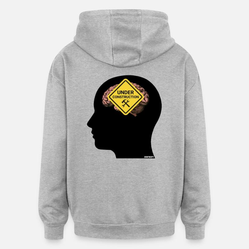 Mindful Construction Brain Tee - Oversized Unisex Hoodie - heather grey