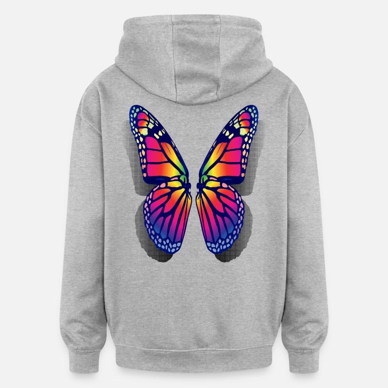 Ailes de papillon arc-en-ciel - Sweat à capuche oversize unisexe - gris chiné