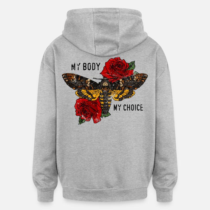 Tarentule papillon avec des roses - Sweat à capuche oversize unisexe - gris chiné