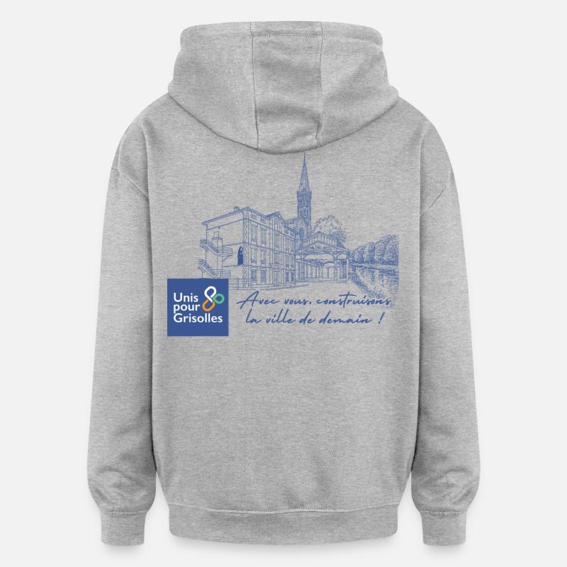 tshirt_unispourgrisolles - Sweat à capuche oversize unisexe - gris chiné