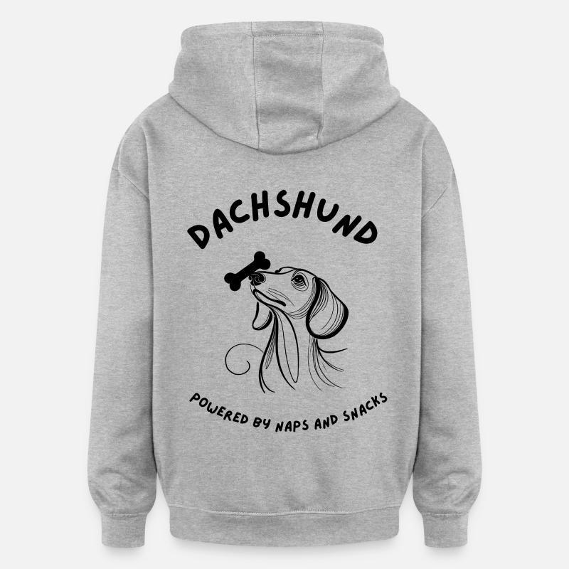 Dachshund - Powered by Naps and Snacks - Oversized Unisex Hoodie - heather grey