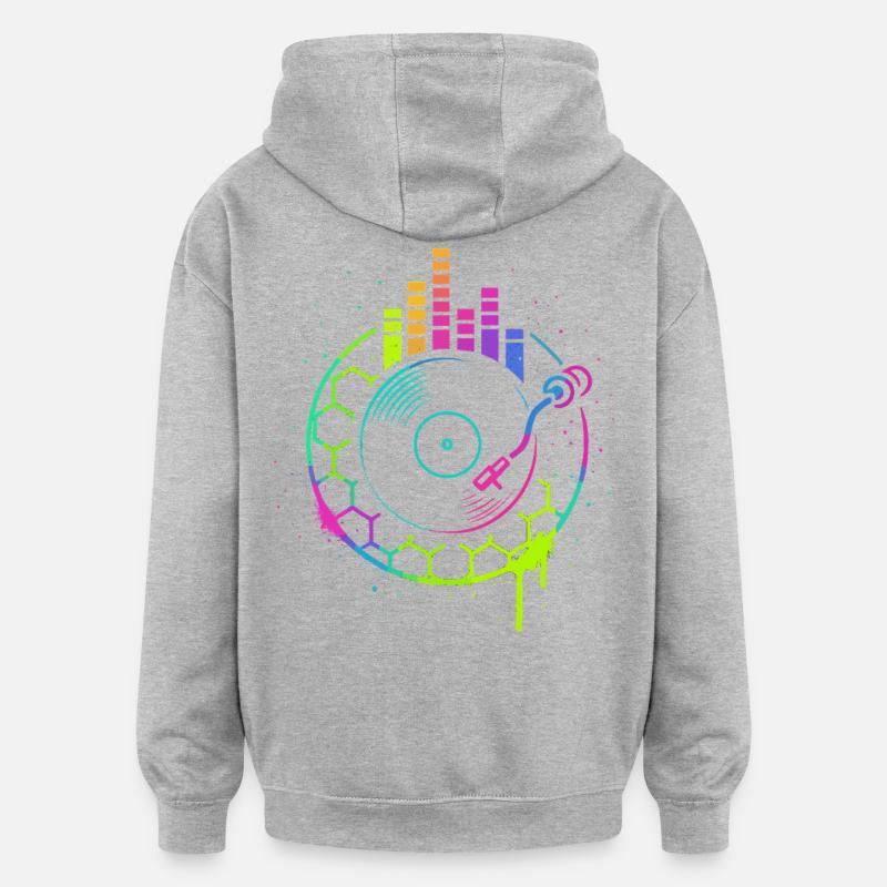 Musique Vinyle Platine DJ Equalizer Retro - Sweat à capuche oversize unisexe - gris chiné