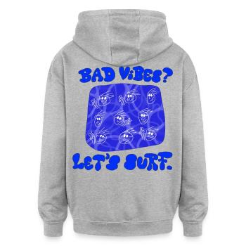 SHARKYS OLDHOUSE Bad Vibes! Lets surf. - Oversized Unisex Hoodie - Grau meliert - Hinten - Noah (186cm)