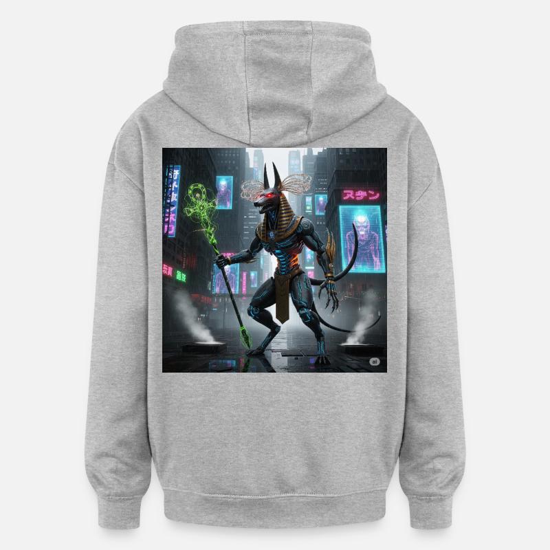 Anubis mécano en néon urbain - Sweat à capuche oversize unisexe - gris chiné