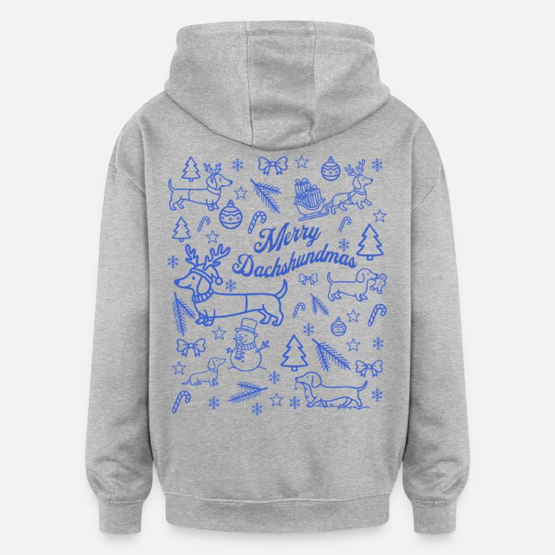 Patron de Noël Teckel - Sweat à capuche oversize unisexe - gris chiné